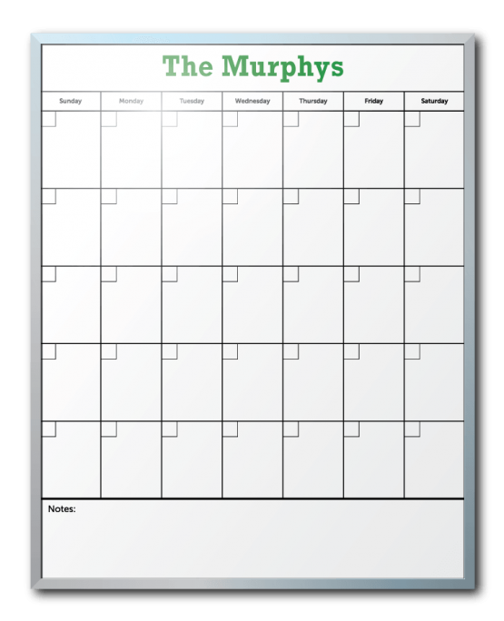 Murphy Family Personalized Calendar Dry Erase Board